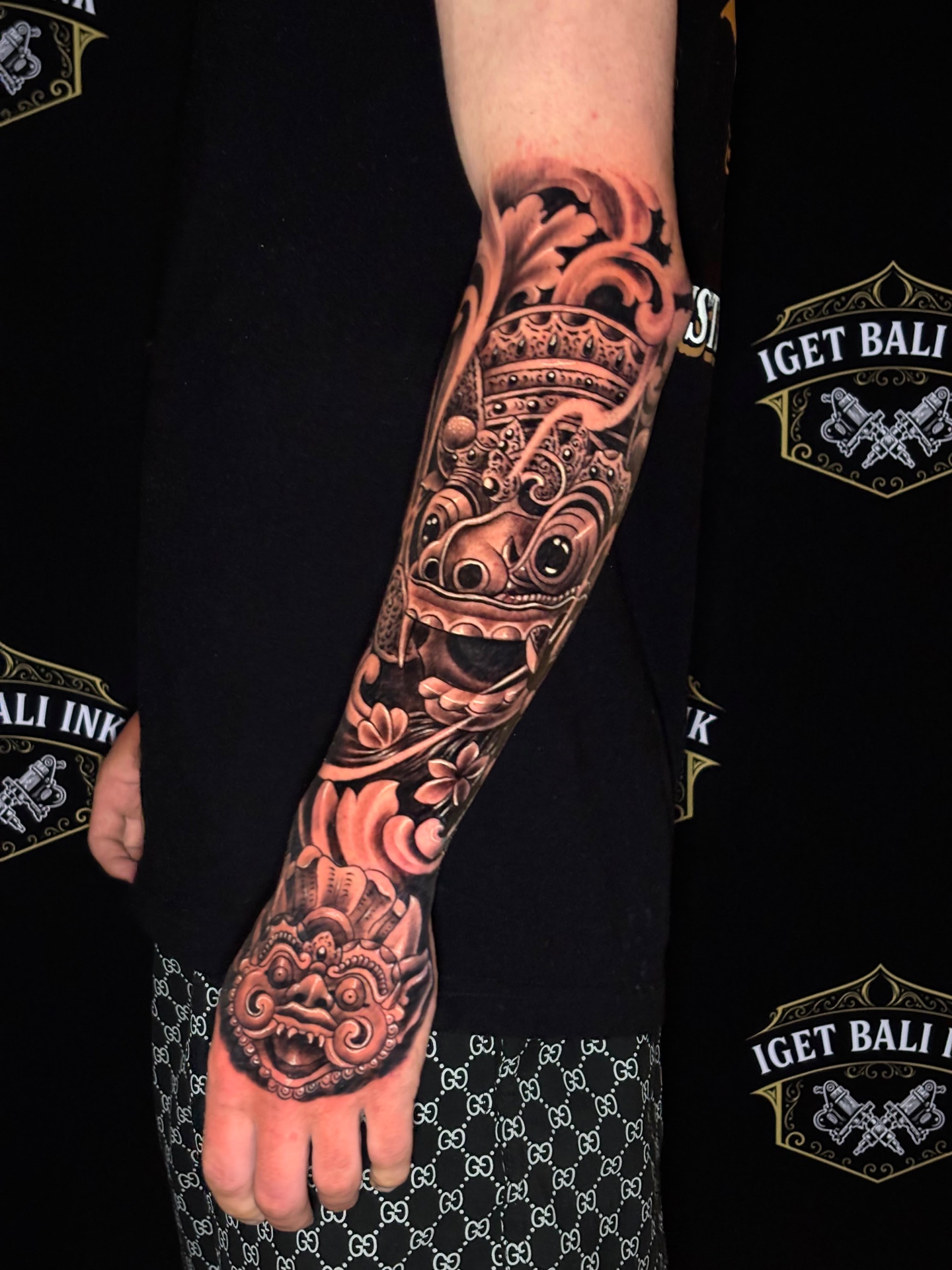 Balinese Barong sleeve in black and grey