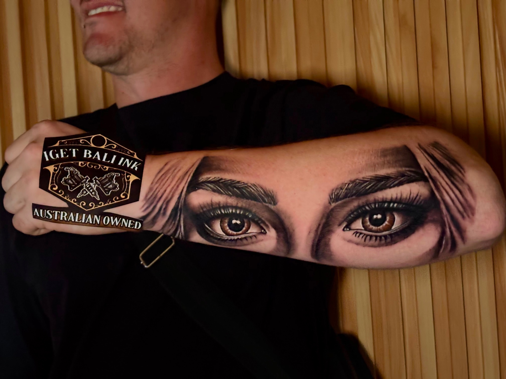 Realism portrait eyes on the forearm