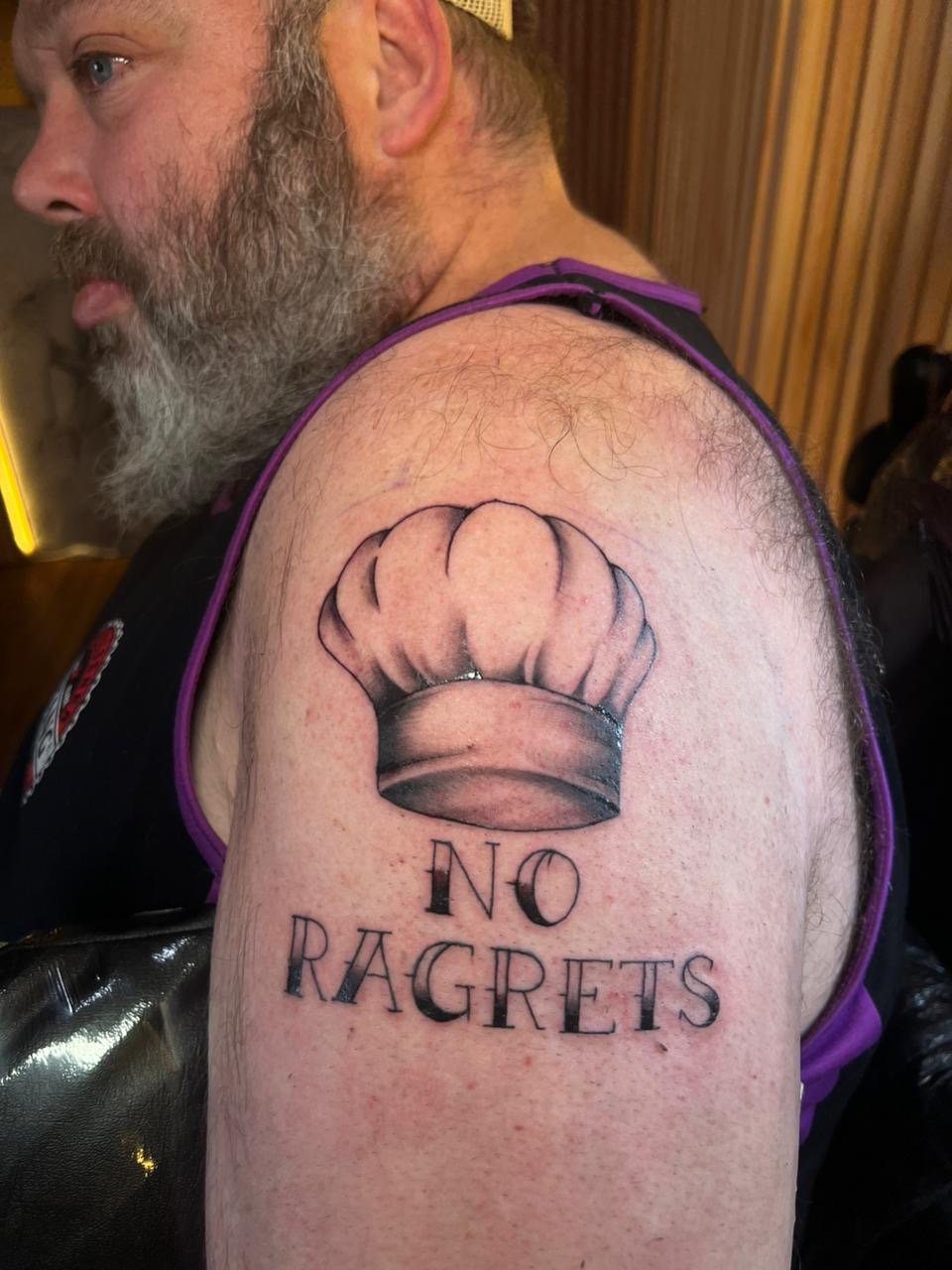 Chef hat with No Ragrets lettering on the shoulder