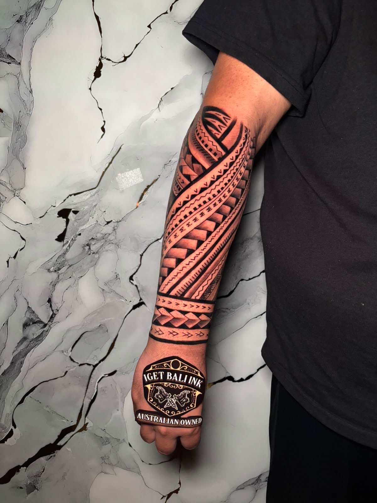 Polynesian tribal full forearm sleeve
